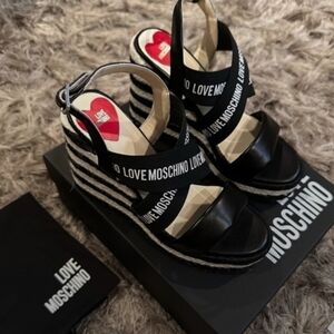 ❤️Love Moschino NIB Black & White Espadrille Striped Wedge❤️